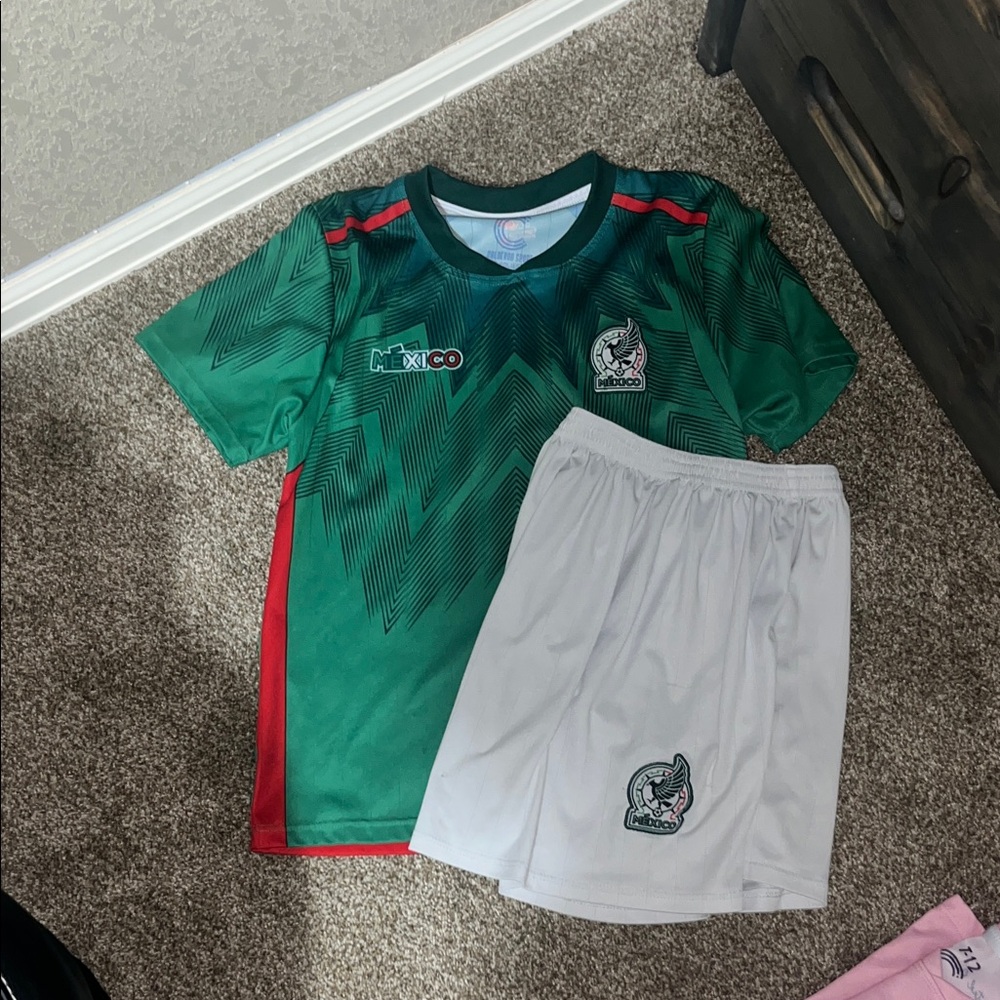 Kids Green and Red Soccer Jersey Set
